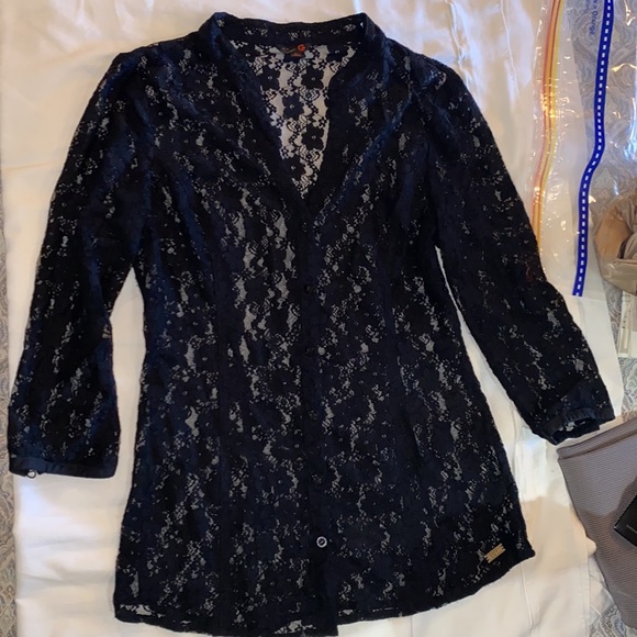 G by Guess Lace Black front Button Top. - Picture 2 of 10